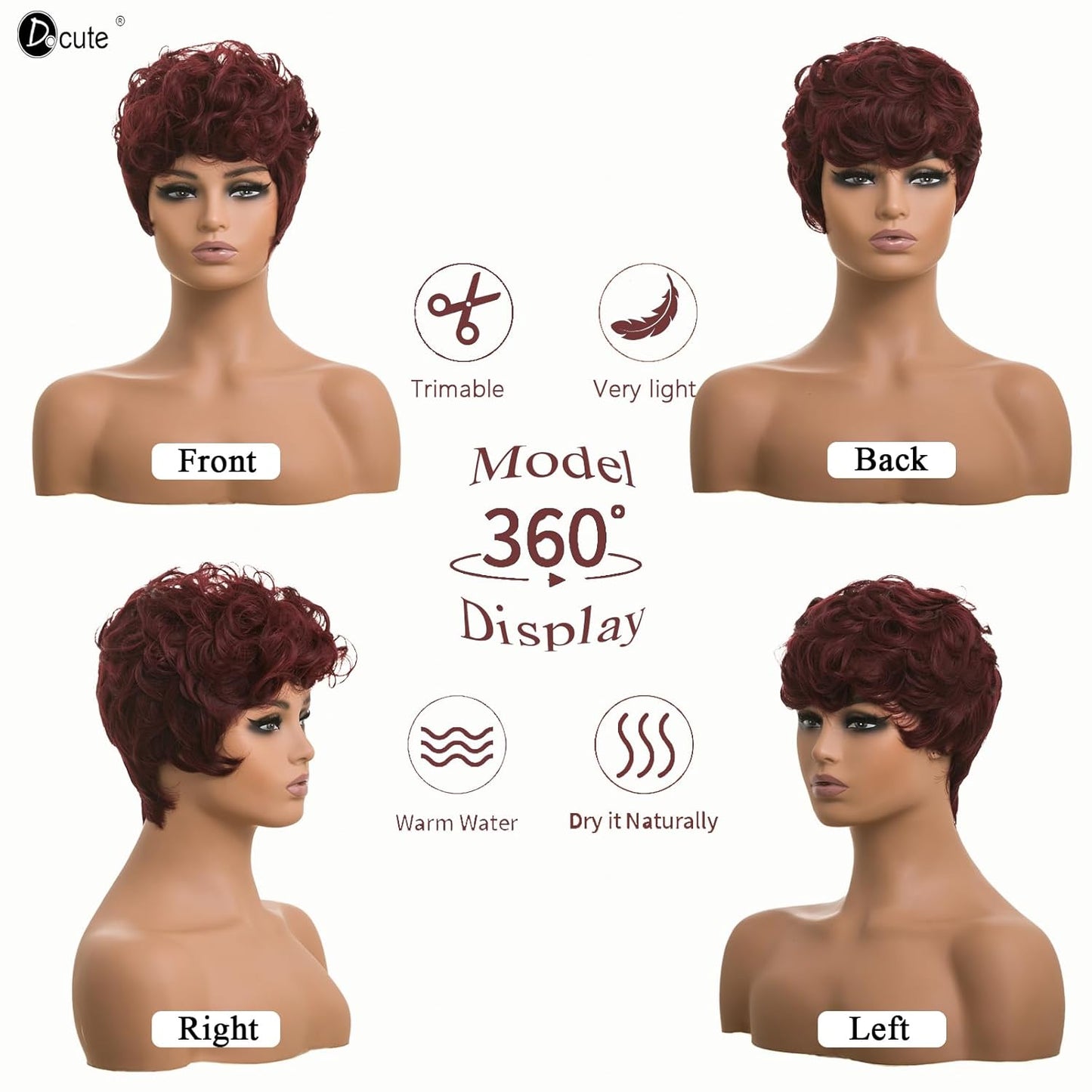 Gray Pixie Cut Wig With Bangs for Black Women - Short Curly Natural Wavy Fluffy Style (Grey)