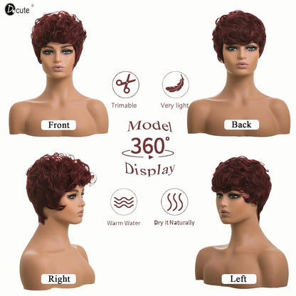 Gray Pixie Cut Wig With Bangs for Black Women - Short Curly Natural Wavy Fluffy Style (Grey)