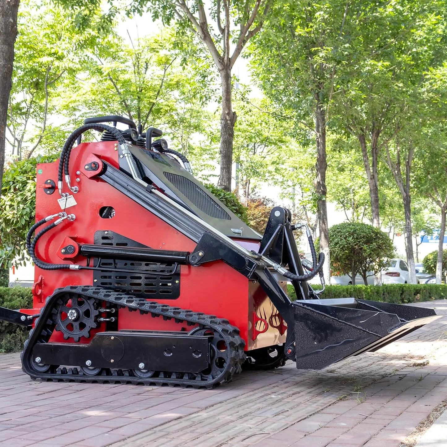 Mini Skid Steer Loader with 46 inch Bucket, 23HP Multifunction Stand-On Crawler Skid Steer Machine, Hydraulic Drive Compact Track Loader