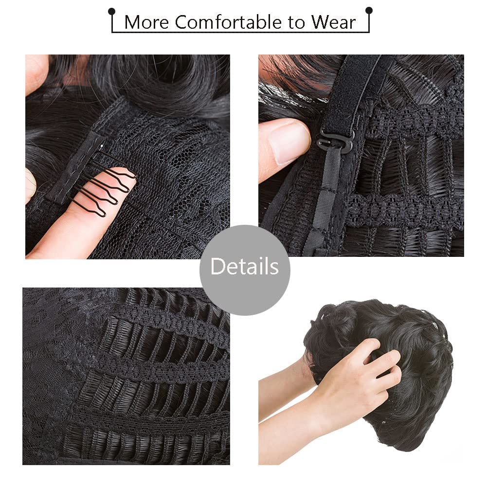 Gray Pixie Cut Wig With Bangs for Black Women - Short Curly Natural Wavy Fluffy Style (Grey)