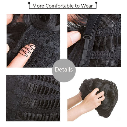 Gray Pixie Cut Wig With Bangs for Black Women - Short Curly Natural Wavy Fluffy Style (Grey)