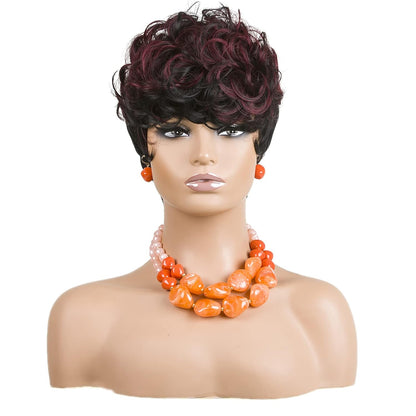 Gray Pixie Cut Wig With Bangs for Black Women - Short Curly Natural Wavy Fluffy Style (Grey)