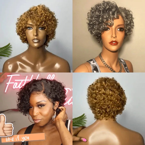 2025 New Super Natural Short Curly  Wig 100%  Hair