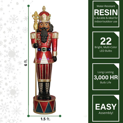 Jeweled African American Nutcracker Greeter with Staff and 22 LED Lights