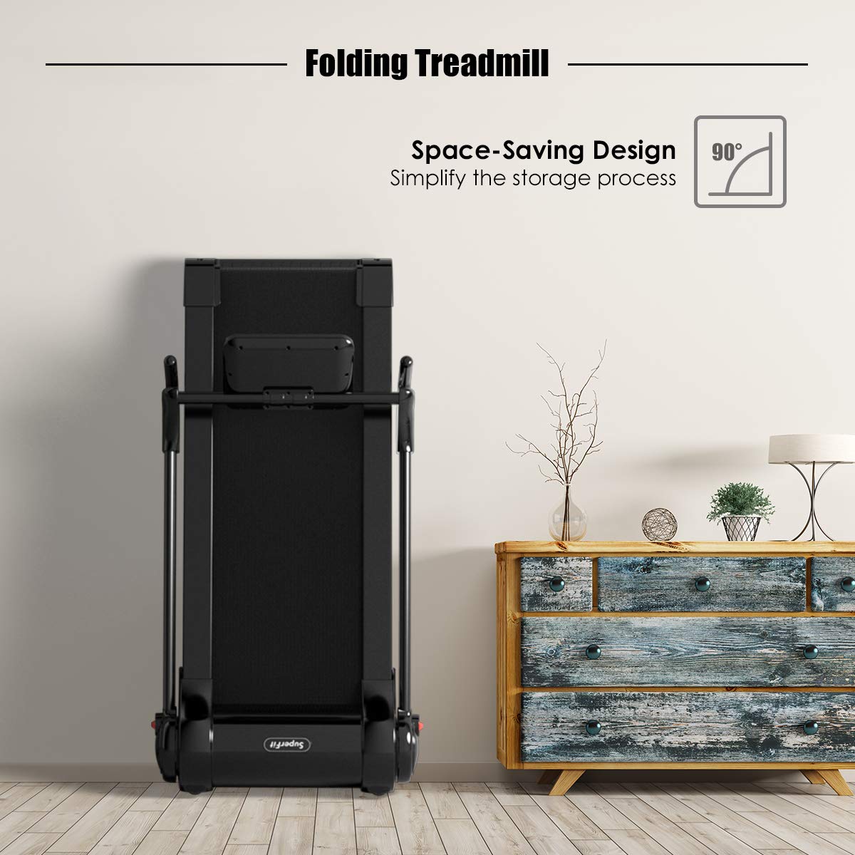 2.25HP Electric Folding Treadmill, Installation-Free Design with 8-Stage Damping System