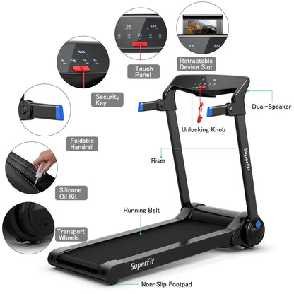 Goplus 3HP Electric Folding Treadmill, with APP Control, Bluetooth Speaker and HD Touch Screen