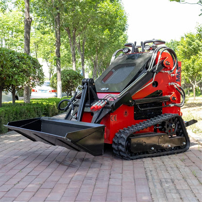Mini Skid Steer Loader with 46 inch Bucket, 23HP Multifunction Stand-On Crawler Skid Steer Machine, Hydraulic Drive Compact Track Loader