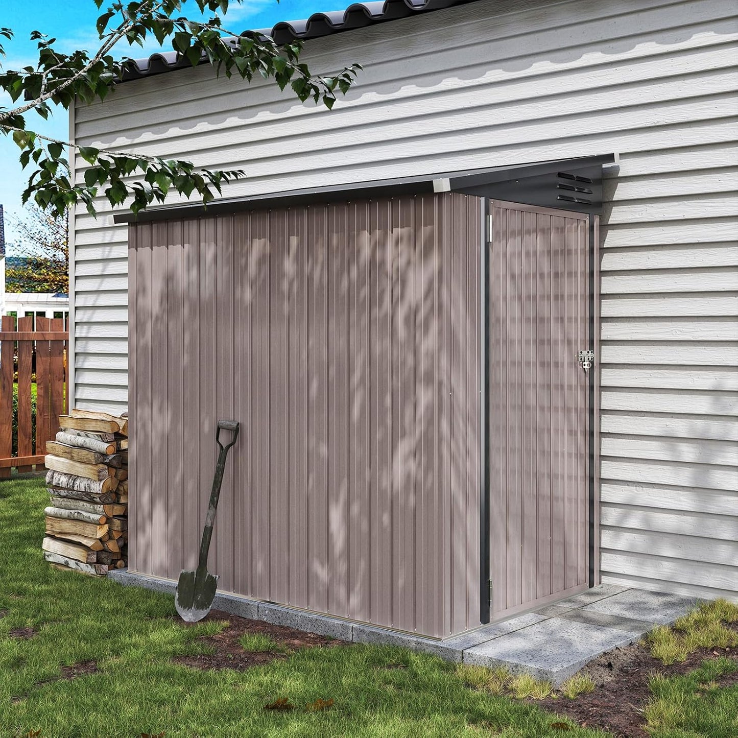 Wall Mounted Metal Lean To Storage Shed With Side Door