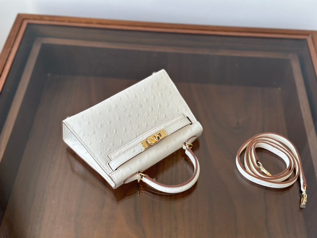 Hermes Goyard Mini Kelly Ostrich white