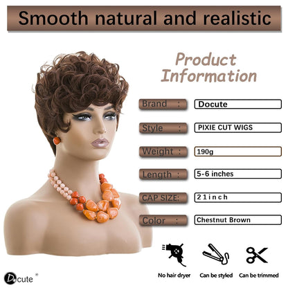 Gray Pixie Cut Wig With Bangs for Black Women - Short Curly Natural Wavy Fluffy Style (Grey)