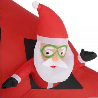 Christmas-animated inflatable santa and elves in an animated helicopter scene