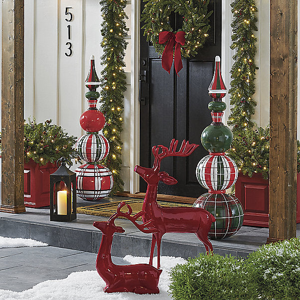 Red Cast-aluminum Deer, Set of 2