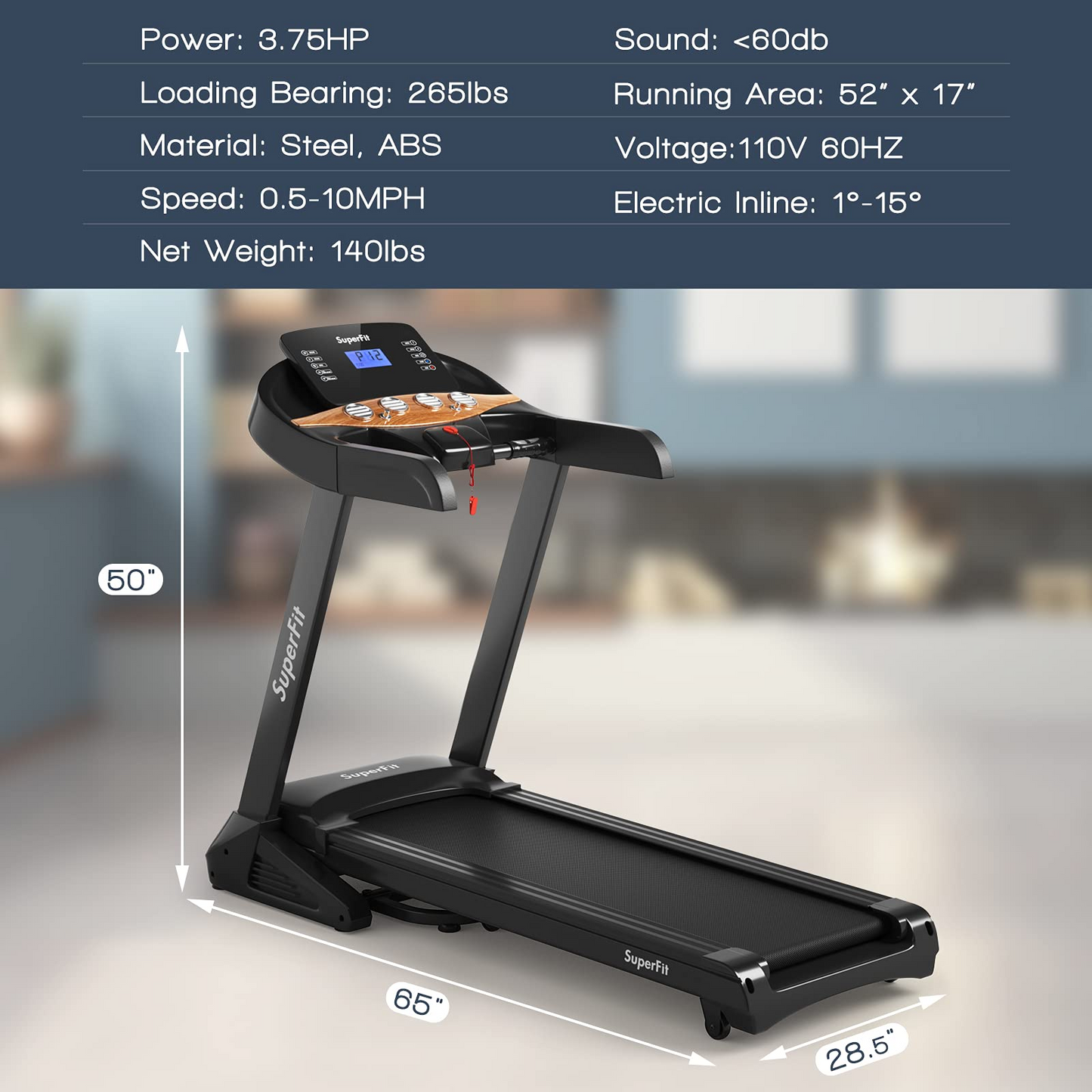 Goplus 3.75HP Folding Treadmill with Incline, Electric Superfit Treadmill w/App Control, 12 Preset & 3 Custom Programs
