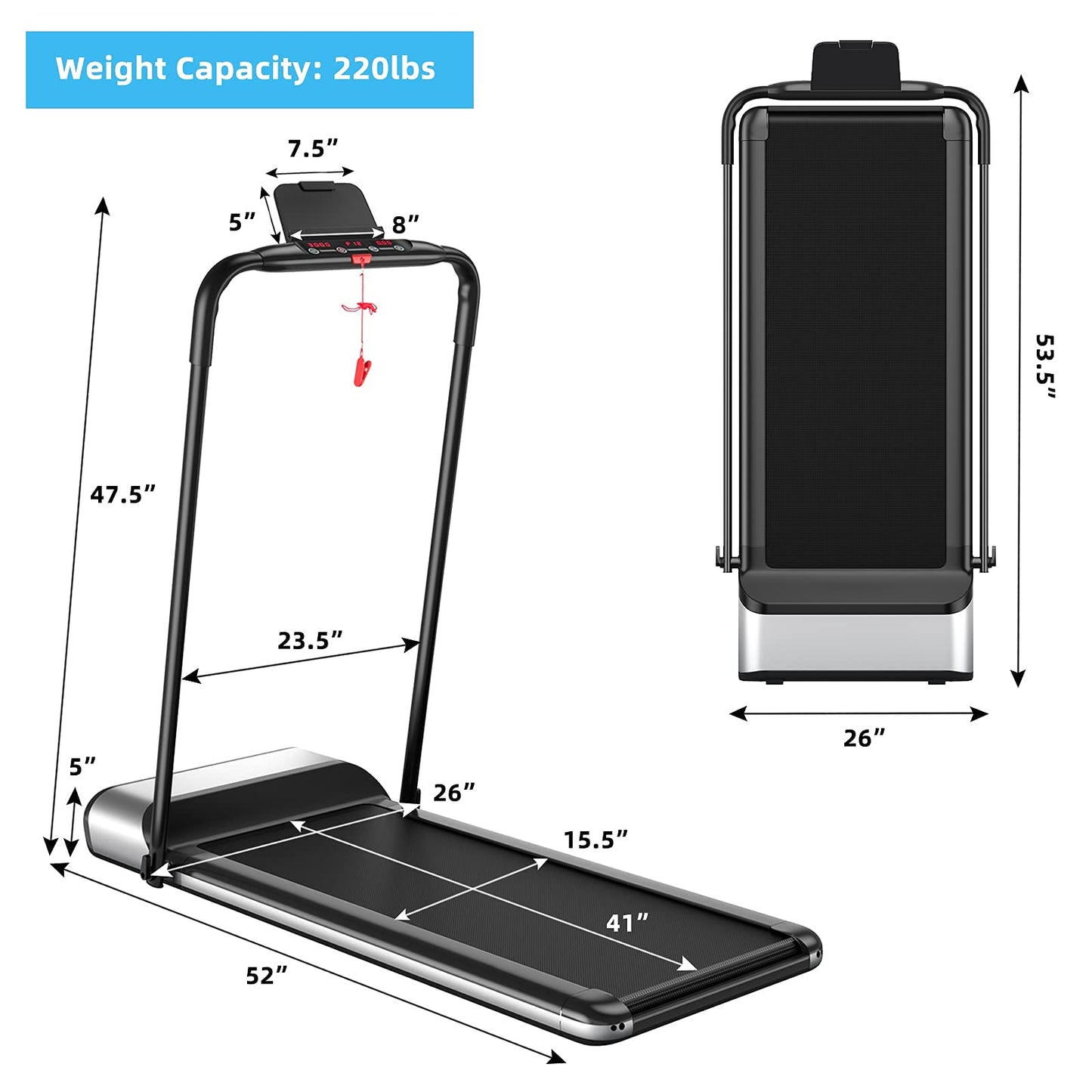 Ultra-Thin Electric Folding Treadmill, Installation-Free Design
