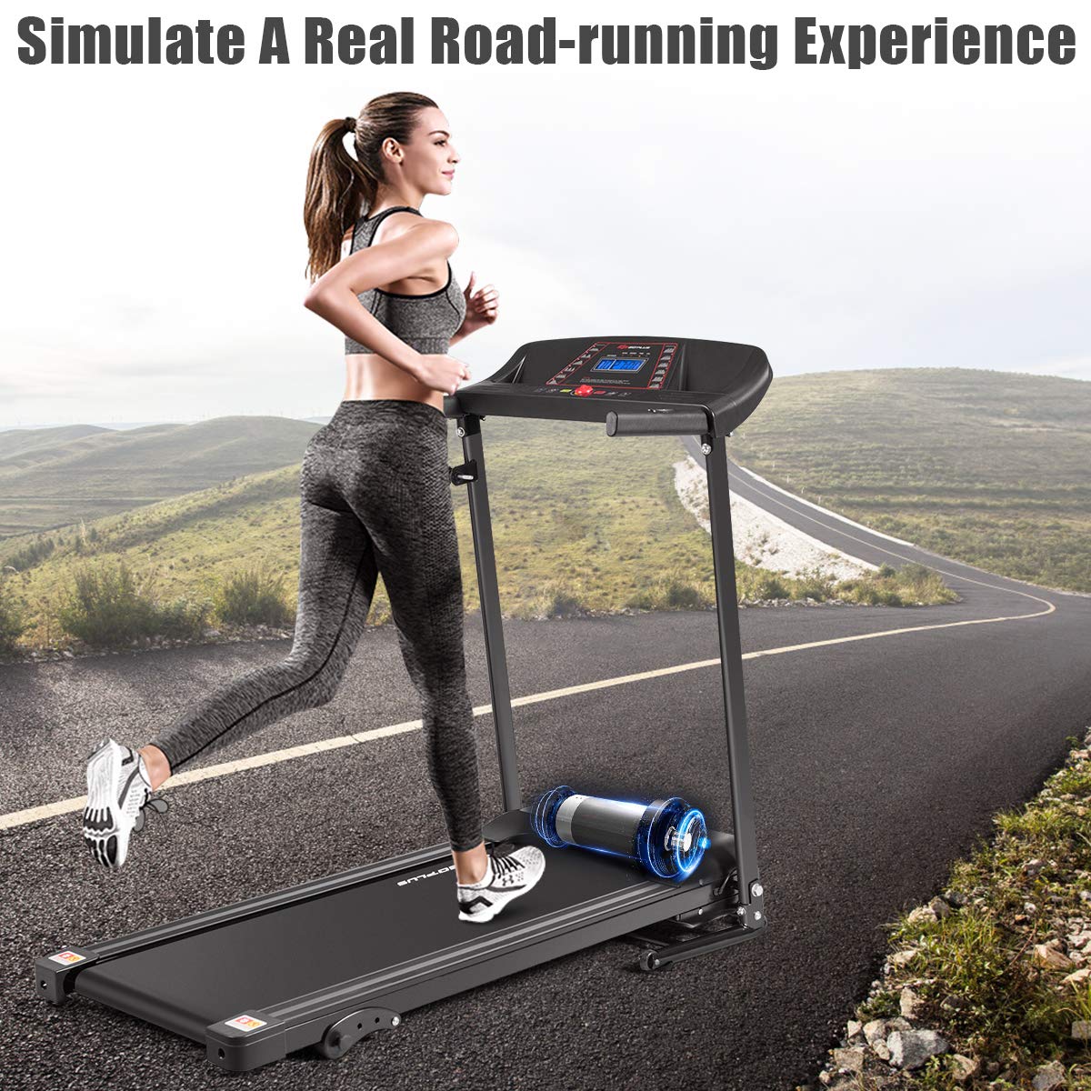 Electric Folding Treadmill, Adjustable Incline and Low Noise Design