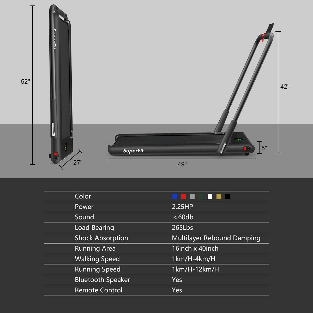 2 in 1 Folding Treadmill, 2.25HP Under Desk Electric Superfit Treadmill