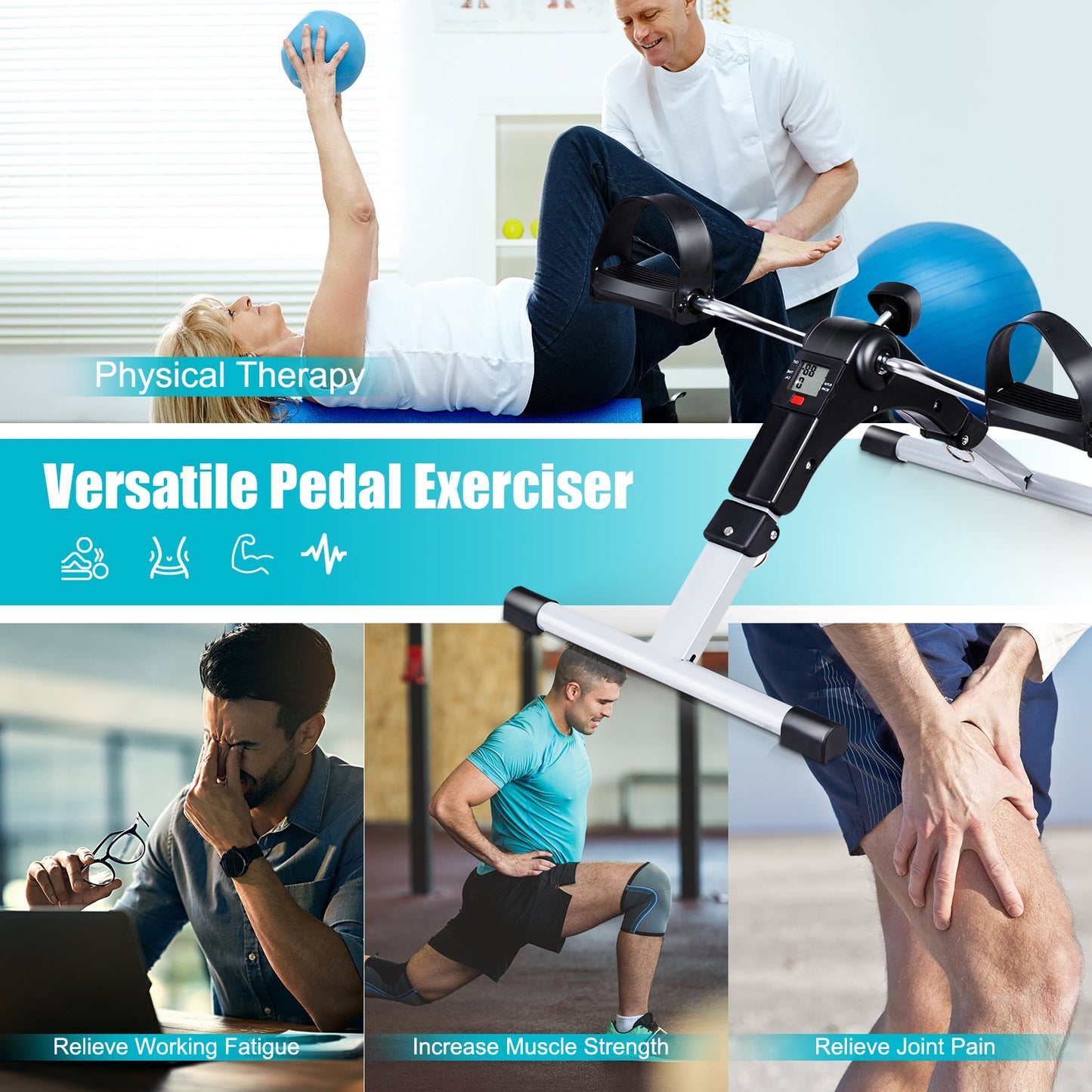 Folding Pedal Exerciser, Adjustable Resistance Mini Exercise Bike