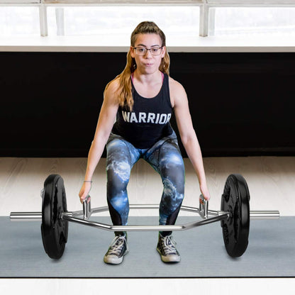 56 Olympic Hex Bar, Foldable Barbell Trap Bar with Knurled Handles