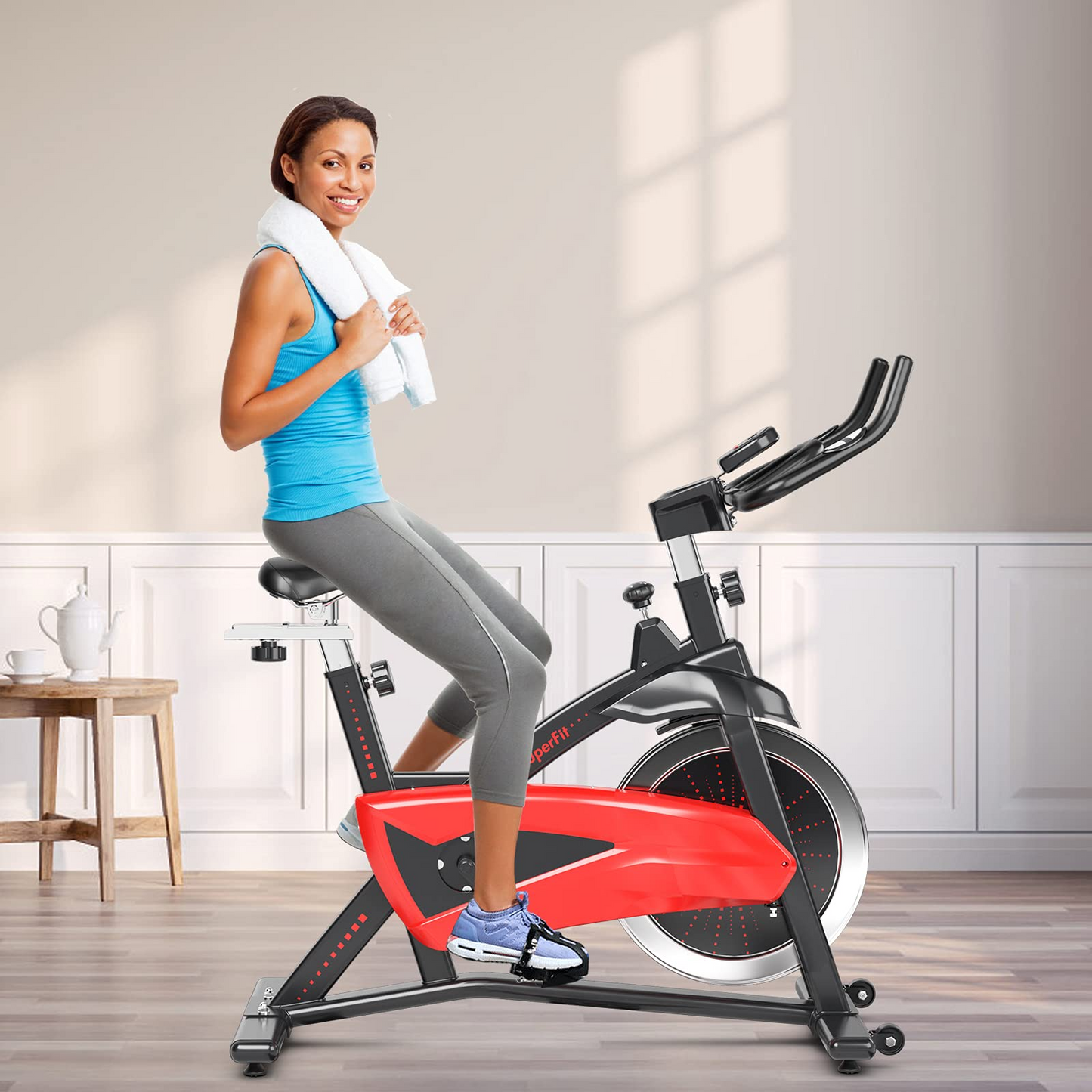 Goplus Indoor Magnetic Exercise Bike, Fitness Cycling Bike W/ Adjustable Resistance