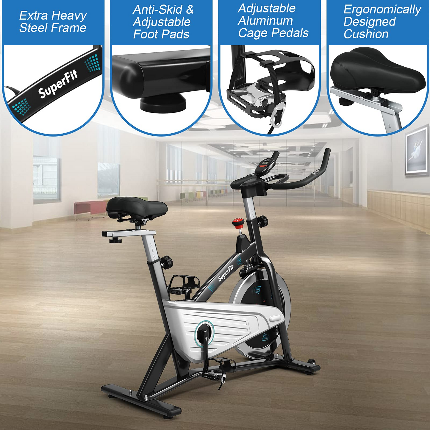Goplus Magnetic Stationary Bike, Indoor Exercise Cycling Bike Smooth Belt Drive