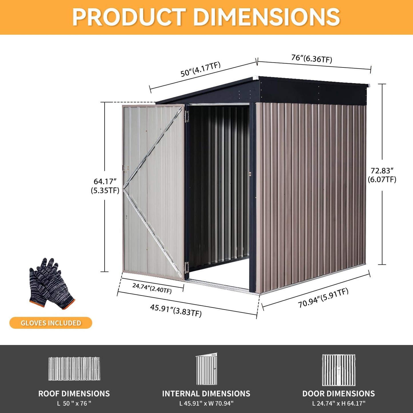Wall Mounted Metal Lean To Storage Shed With Side Door