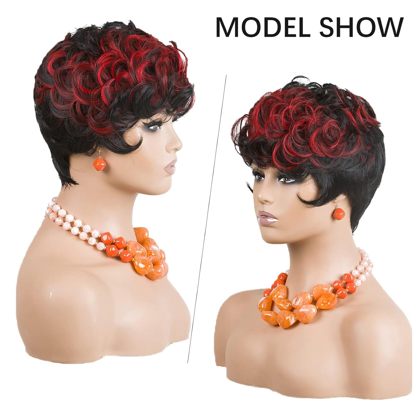 Gray Pixie Cut Wig With Bangs for Black Women - Short Curly Natural Wavy Fluffy Style (Grey)