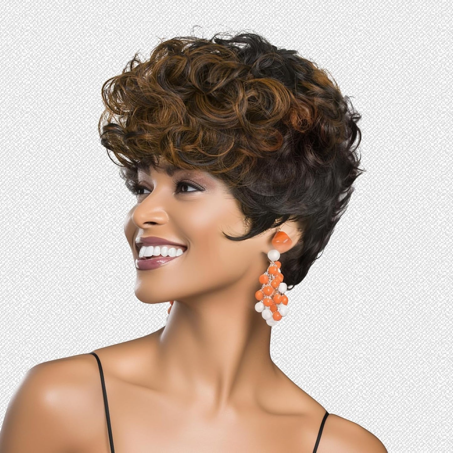 Gray Pixie Cut Wig With Bangs for Black Women - Short Curly Natural Wavy Fluffy Style (Grey)