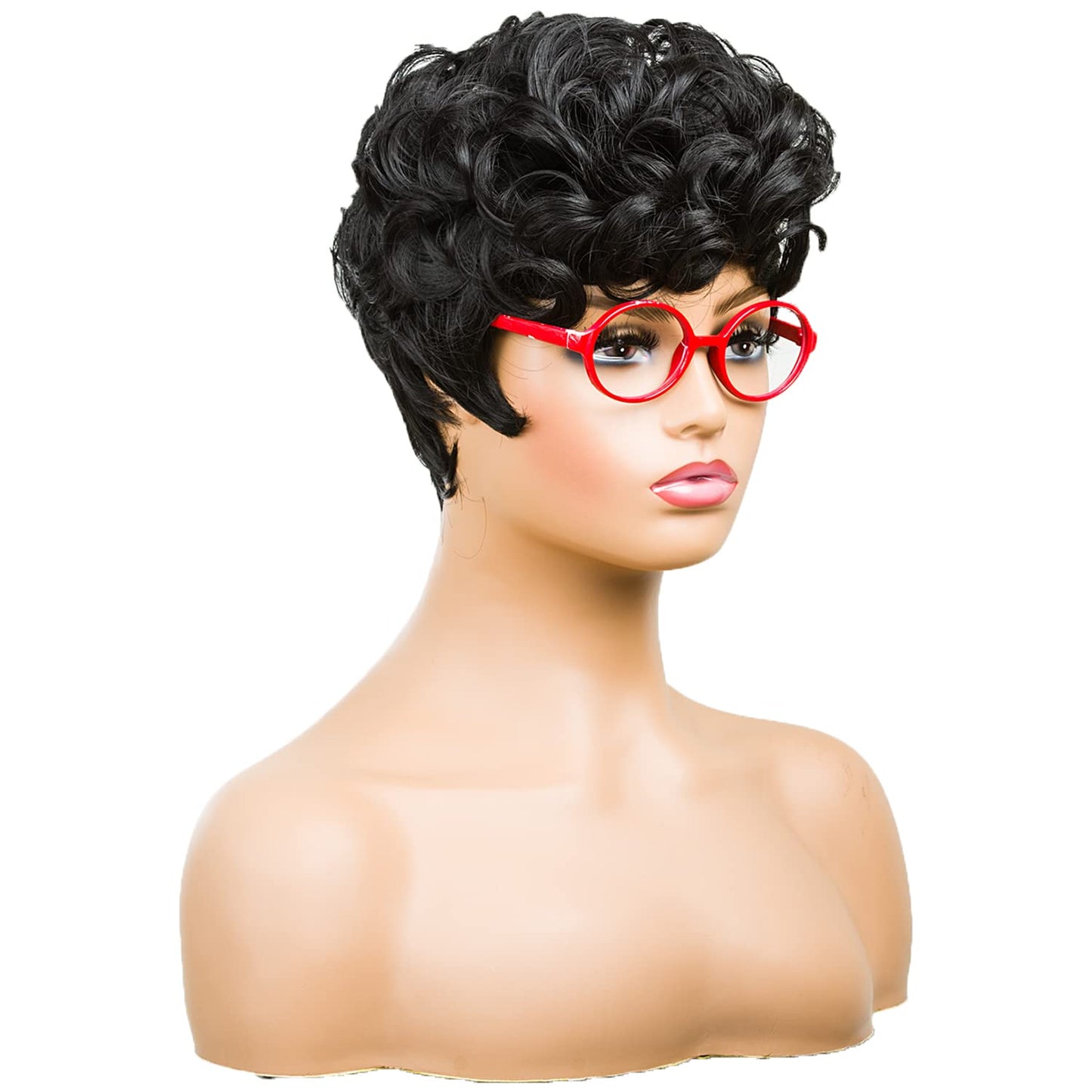 Gray Pixie Cut Wig With Bangs for Black Women - Short Curly Natural Wavy Fluffy Style (Grey)