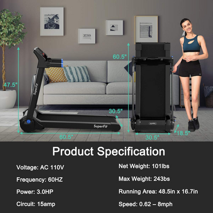 Goplus 3HP Electric Folding Treadmill, with APP Control, Bluetooth Speaker and HD Touch Screen