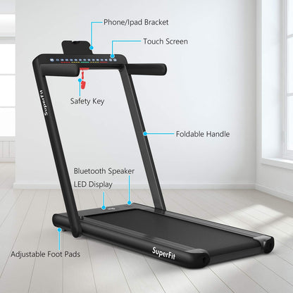 2 in 1 Folding Treadmill with Dual Display, 2.25HP Superfit Under Desk Electric Pad