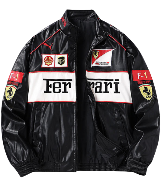 Ferrari F1 Vintage Leather Jacket - White Edition