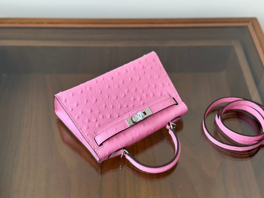 Hermes Goyard Mini Kelly Ostrich pink