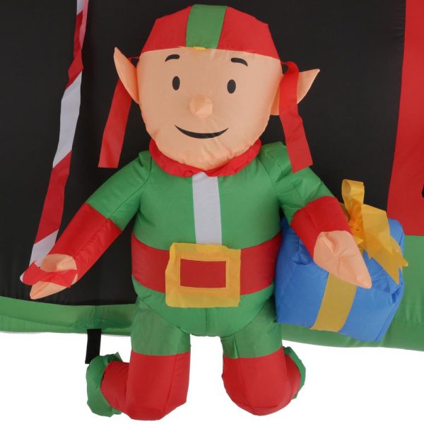 Christmas-animated inflatable santa and elves in an animated helicopter scene