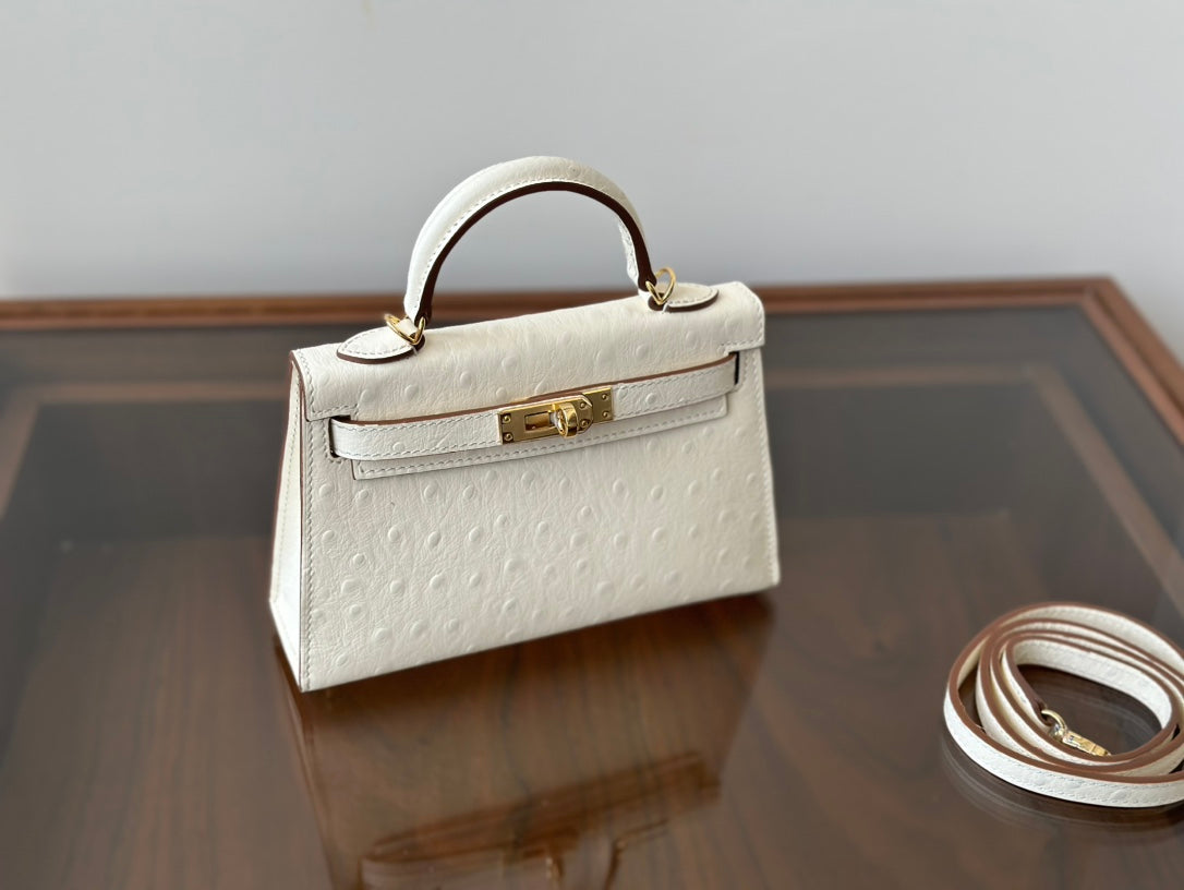 Hermes Goyard Mini Kelly Ostrich white