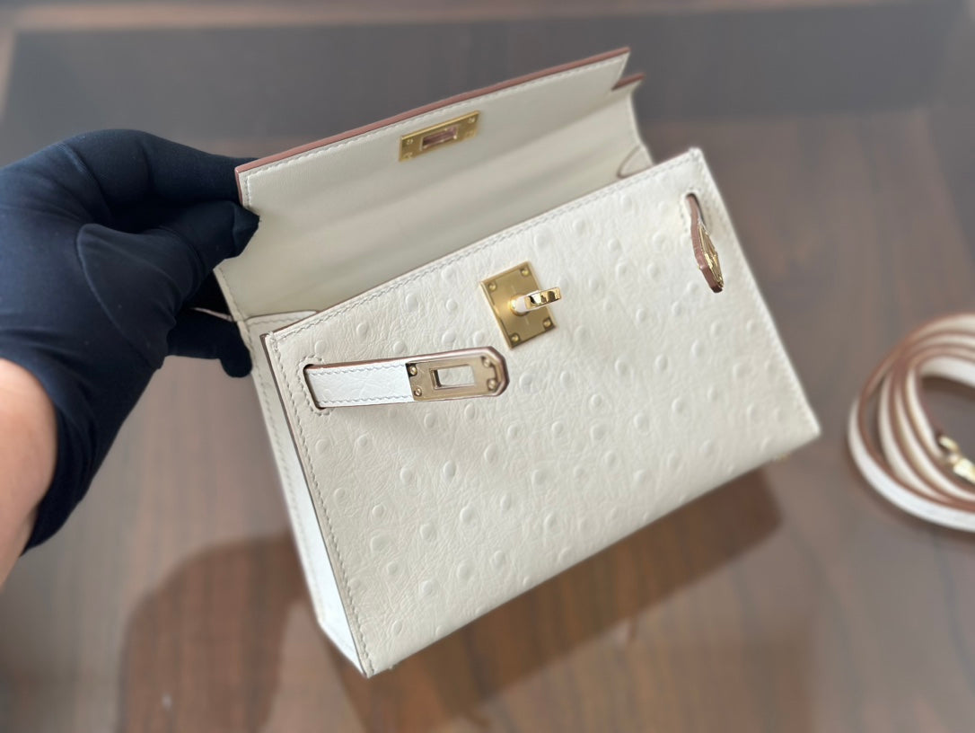 Hermes Goyard Mini Kelly Ostrich white