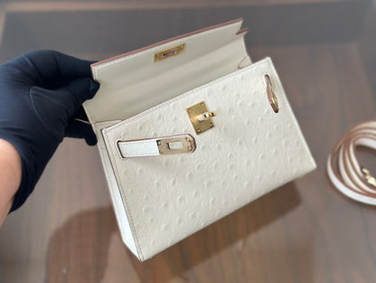 Hermes Goyard Mini Kelly Ostrich white