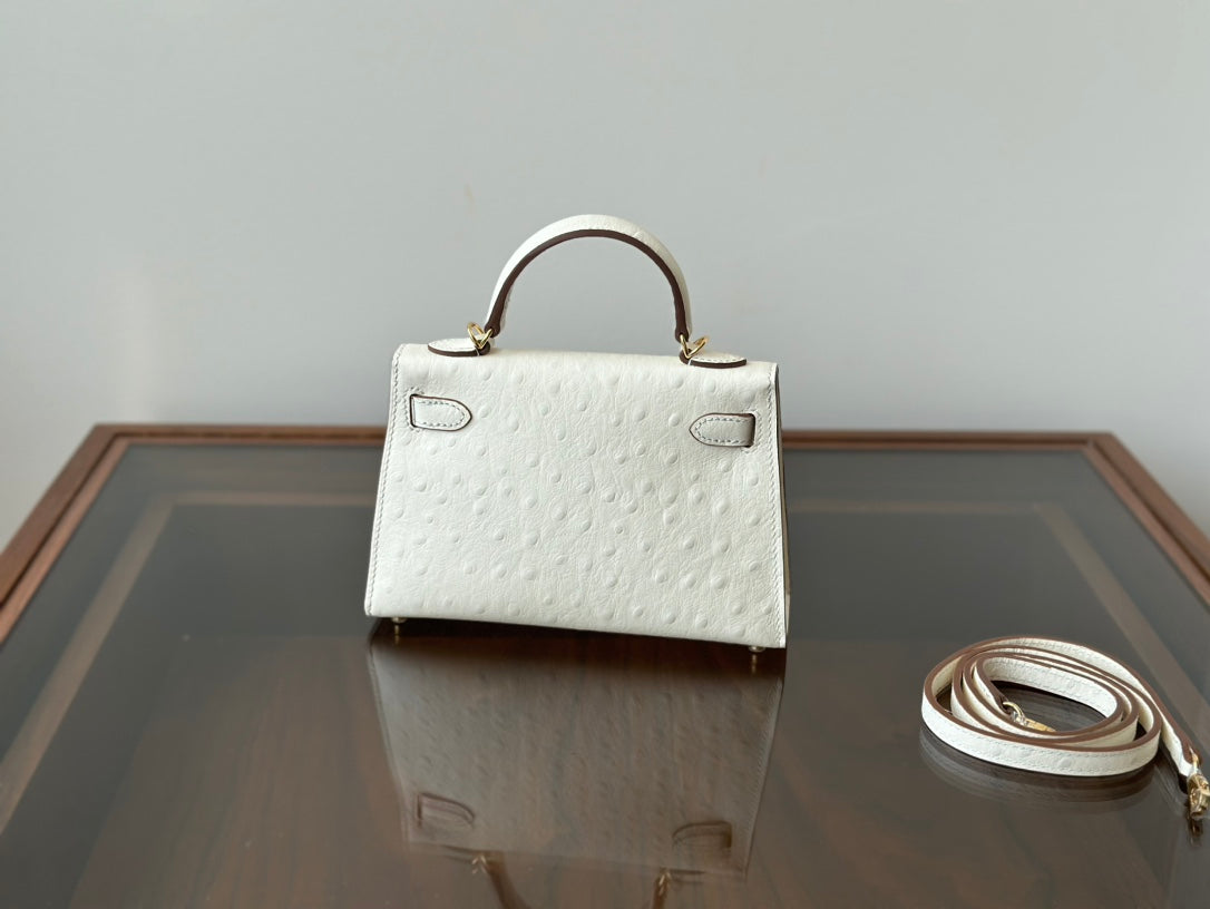Hermes Goyard Mini Kelly Ostrich white