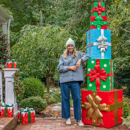 8 ft. Giant-Sized Christmas Gift Box with LED Lights Yard Sculpture