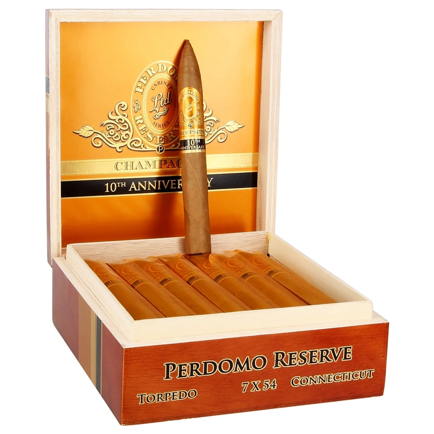Perdomo Reserve 10th Anniversary Connecticut champagne Torpedo Box