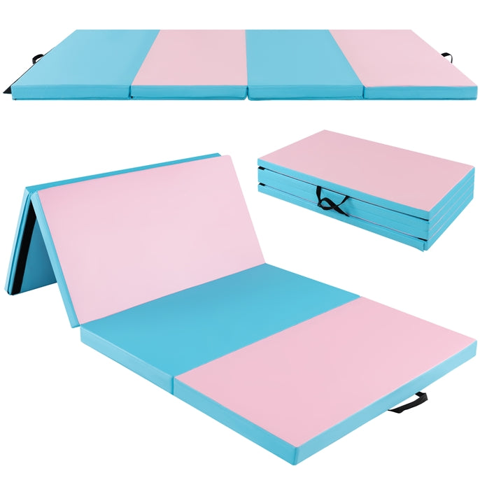 Goplus 8' x 4' x 2 Gymnastics Mat, Folding Tumbling Mat with Carry Handles, Hook & Loop Fasteners
