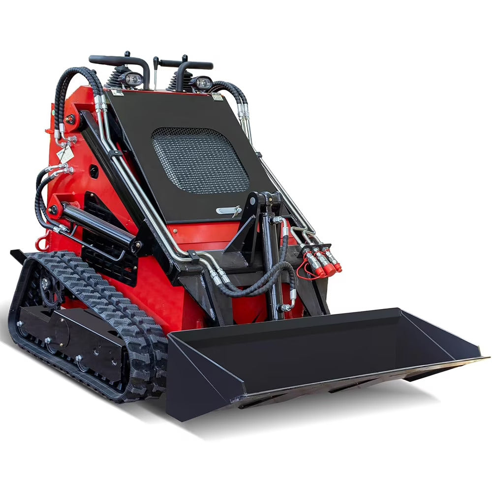 Mini Skid Steer Loader with 46 inch Bucket, 23HP Multifunction Stand-On Crawler Skid Steer Machine, Hydraulic Drive Compact Track Loader
