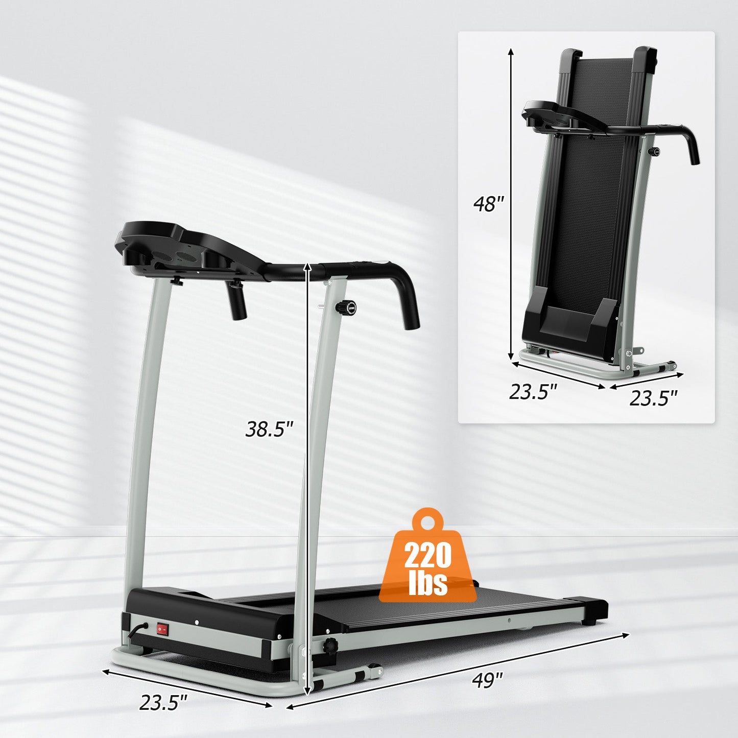 Folding Treadmill, Electric Running Machine with LED Display and Mobile Phone Holder