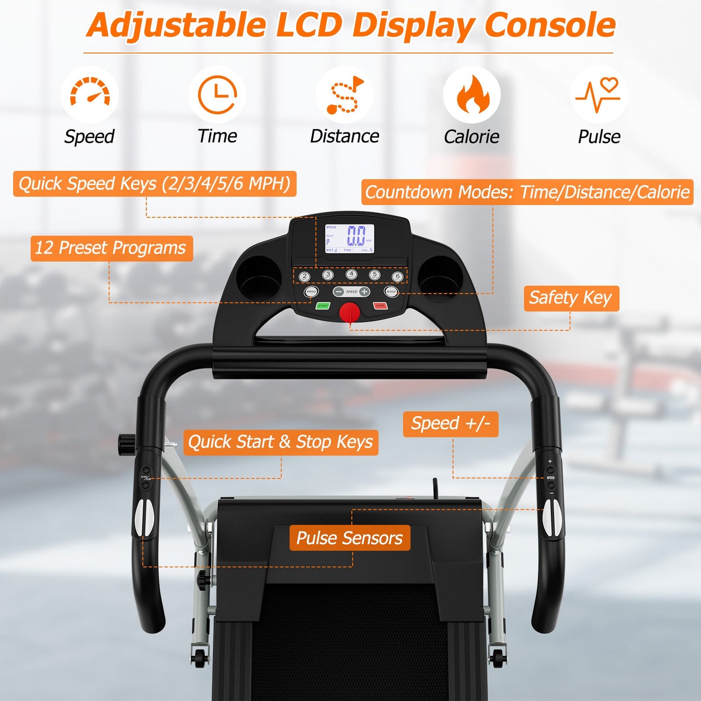 Folding Treadmill, Electric Running Machine with LED Display and Mobile Phone Holder