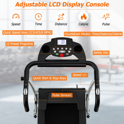 Folding Treadmill, Electric Running Machine with LED Display and Mobile Phone Holder