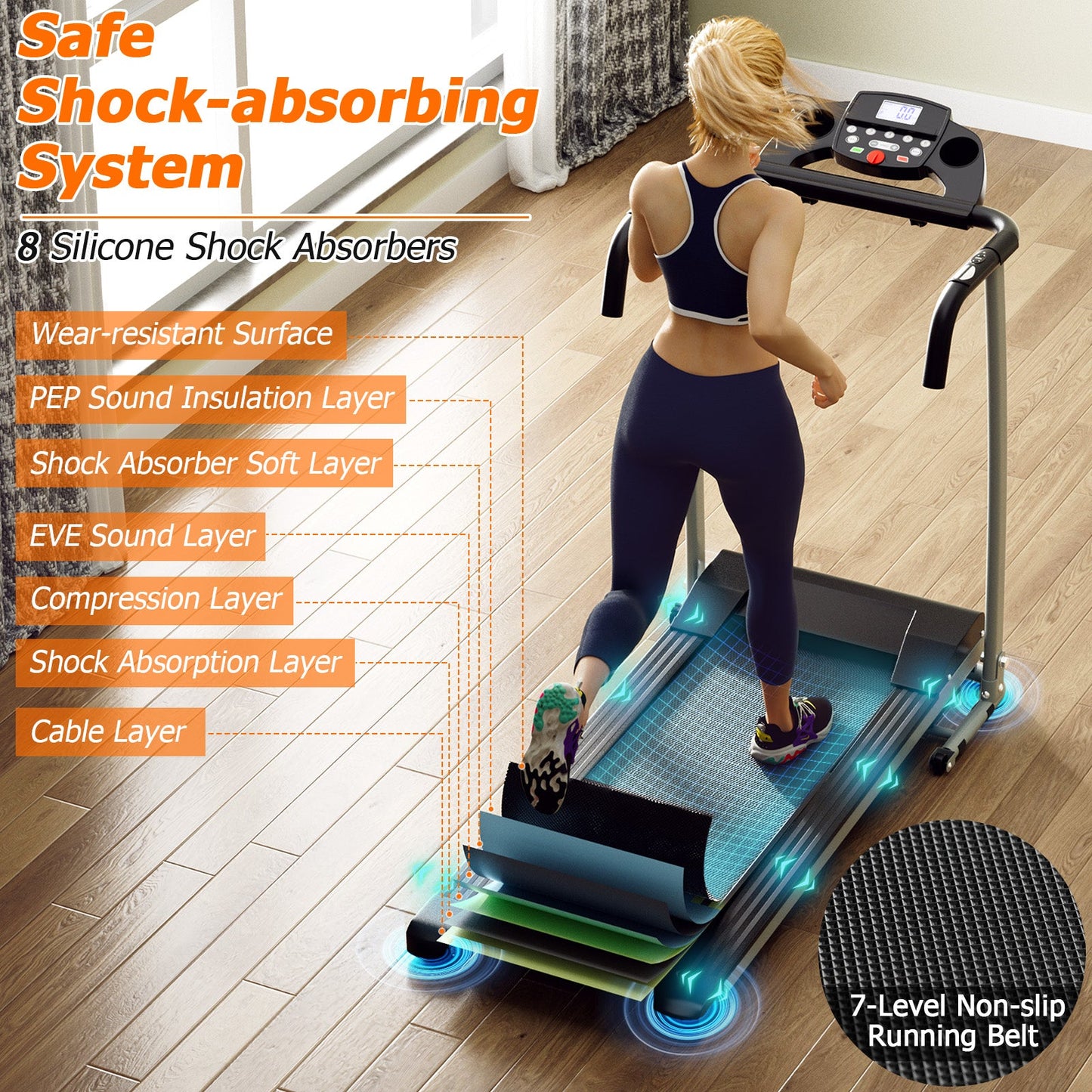 Folding Treadmill, Electric Running Machine with LED Display and Mobile Phone Holder