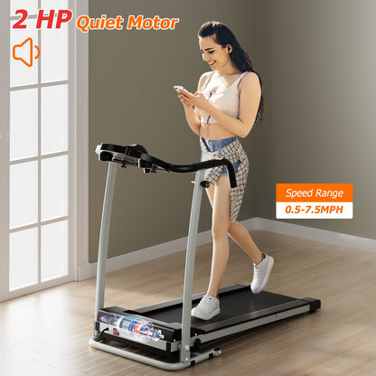 Folding Treadmill, Electric Running Machine with LED Display and Mobile Phone Holder