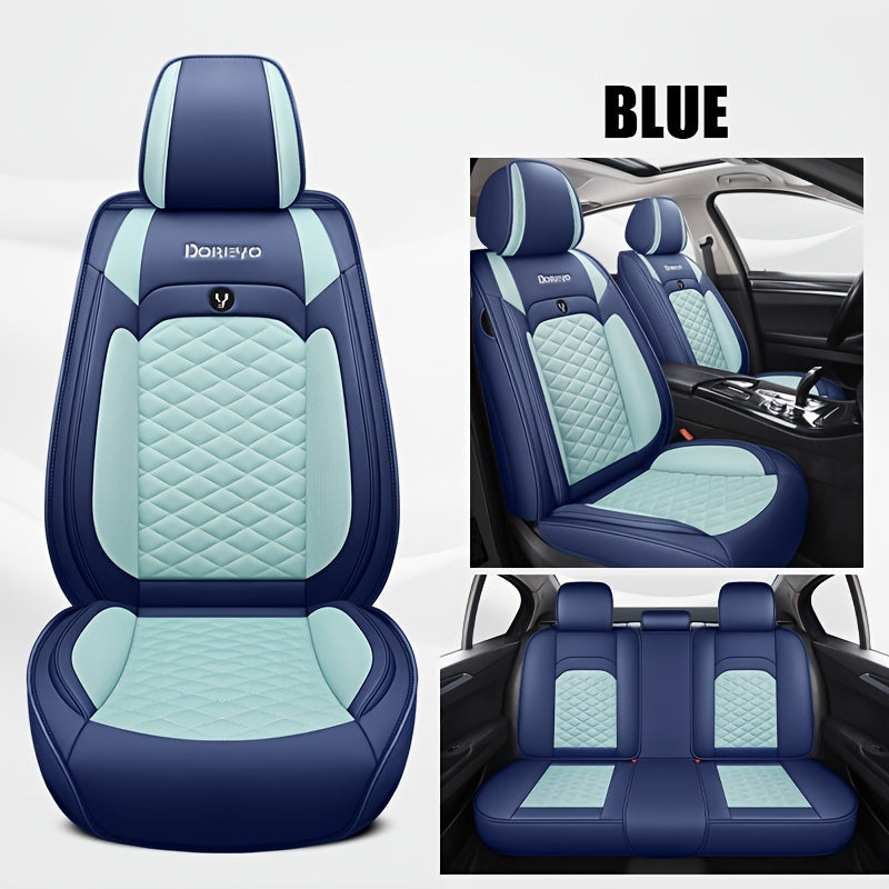 [Stylish Car Seat Cover] DENEGO Quilted Car Seat Cover | Cartoon Design, Full Coverage, Faux Leather & Mesh Fabric, 1 Seat/Five Seat Option, Stylish & Comfortable, Luxury