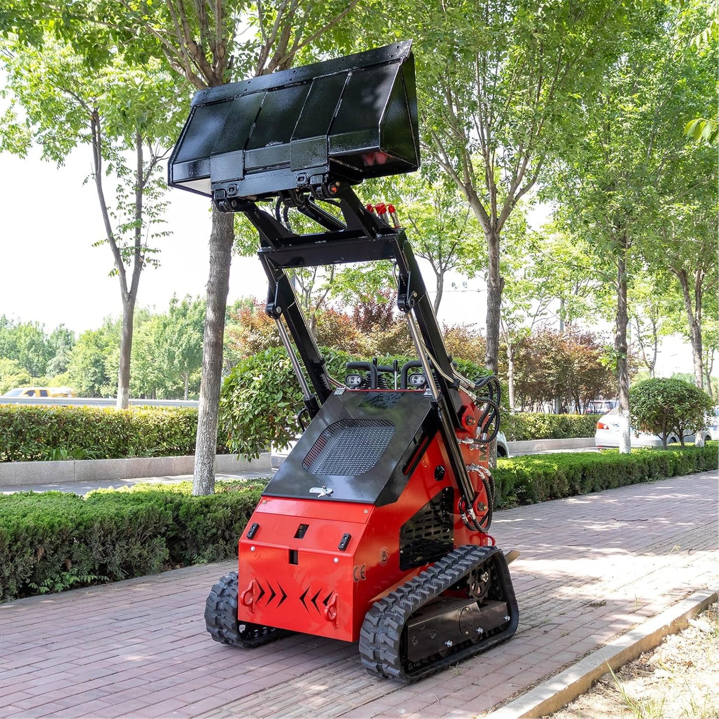 Mini Skid Steer Loader with 46 inch Bucket, 23HP Multifunction Stand-On Crawler Skid Steer Machine, Hydraulic Drive Compact Track Loader