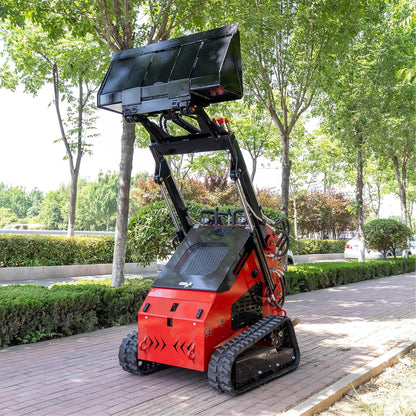 Mini Skid Steer Loader with 46 inch Bucket, 23HP Multifunction Stand-On Crawler Skid Steer Machine, Hydraulic Drive Compact Track Loader
