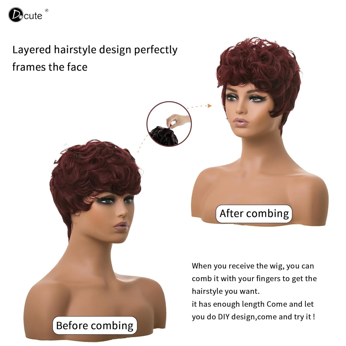 Gray Pixie Cut Wig With Bangs for Black Women - Short Curly Natural Wavy Fluffy Style (Grey)